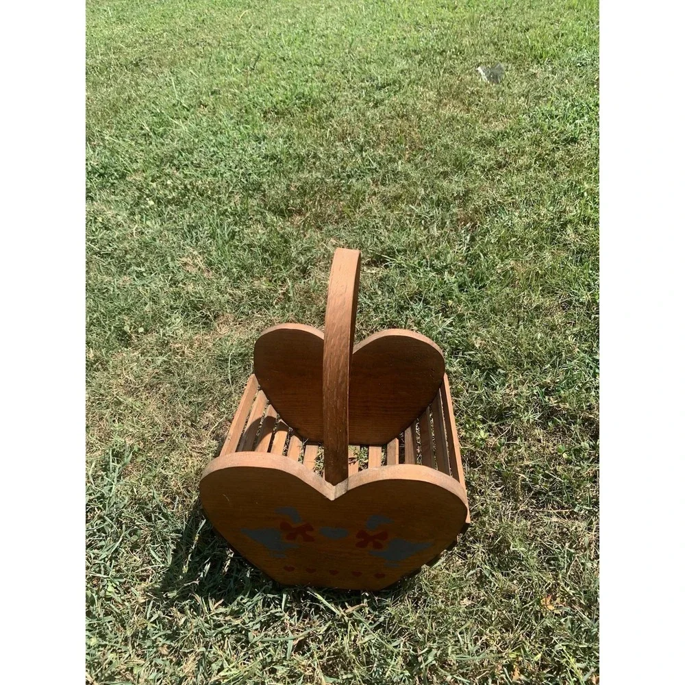 Vintage Wooden Basket Goose Art Country Farmhouse Cottage Cabin Decor‎ Handmade